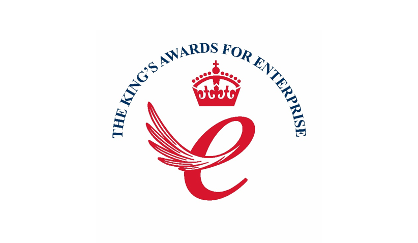 King’s Award for Enterprise logo featuring a red crown and stylised letter e with wings, encircled by the award name on white.