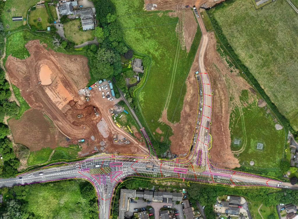 Aerial view of Staplegrove A358 highway improvements and new development access near Silk Mills junction, courtesy of Bloor Homes.