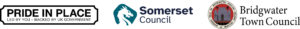 Pride in Place, Somerset Council and Bridgwater Town Council logos displayed together on a promotional partnership banner.