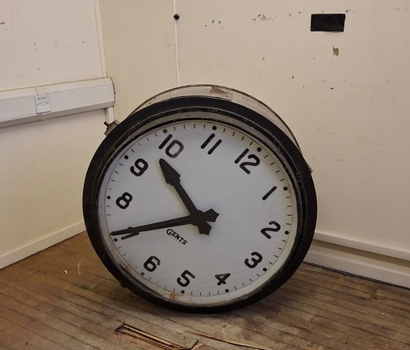 The Eastover Clock being taken out of storage.